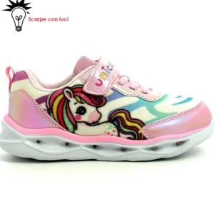 Sneakers Velcro Con Luci Unicorno Bambina 25-33