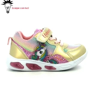 Sneakers Velcro Con Luci Unicorno Bambina 21-25